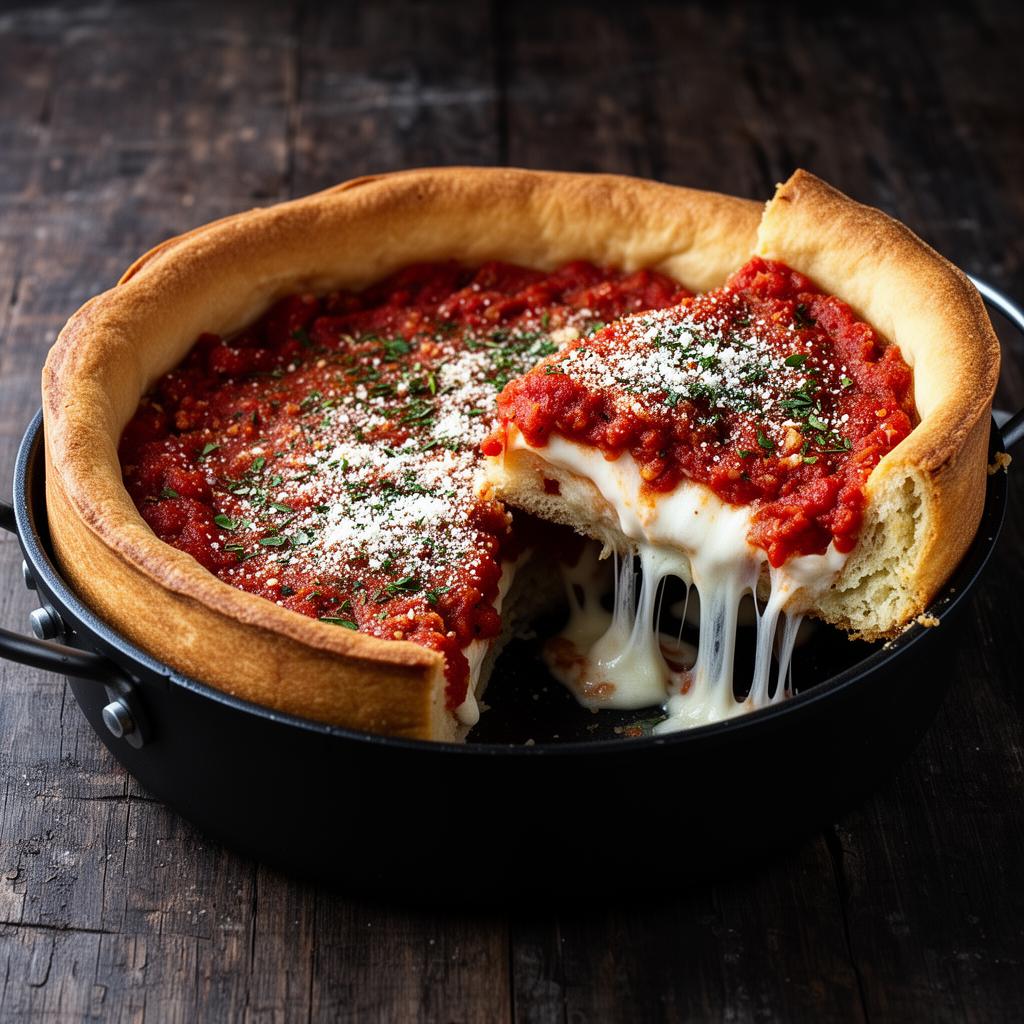 Chicago Deep Dish Pizza — Deep pan 25 cm Home oven 220 °C